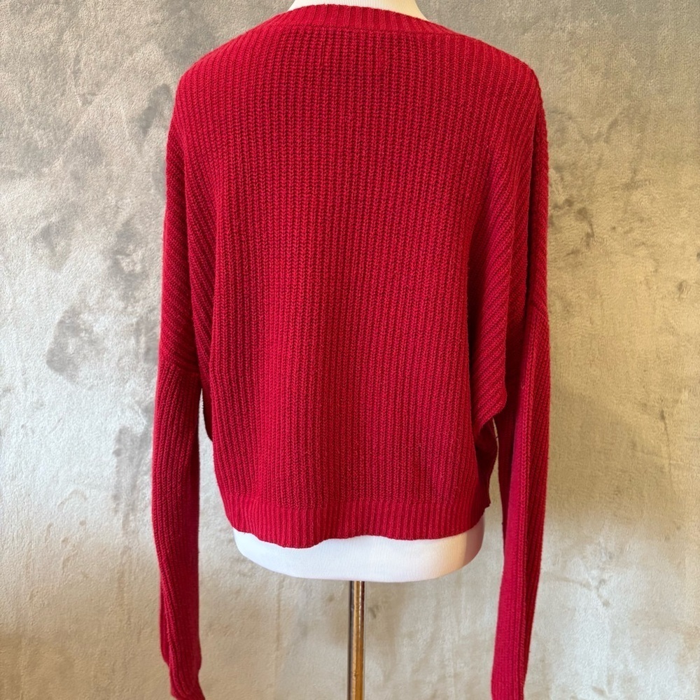 Hollister Waffle Knit Cropped Red Sweater Wmn’s M Valentines - Picture 7 of 11
